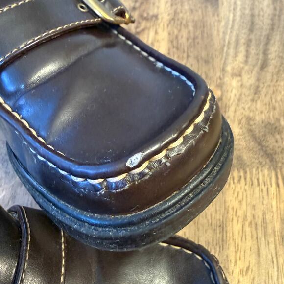 VTG Mudd Toni Platform Mules Chunky Heel Buckle Faux Leather 90s Y2K Brown Sz 10 - Picture 9 of 12